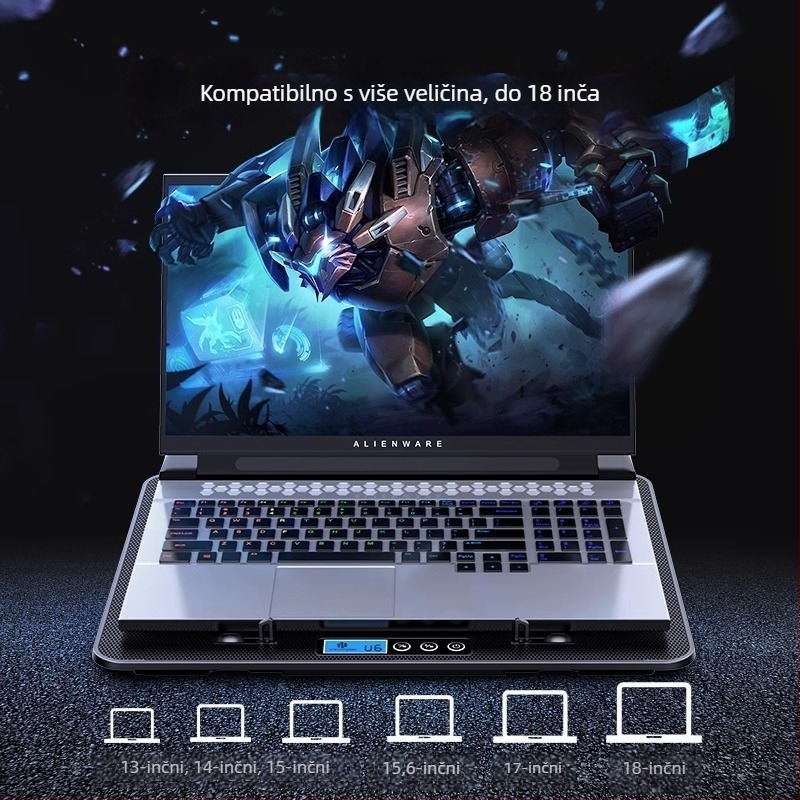 Hlađenje podloge za notebook A9, 6 ventilatora, metalna mreža, kabel 0,7 m, kompatibilna s notebookima