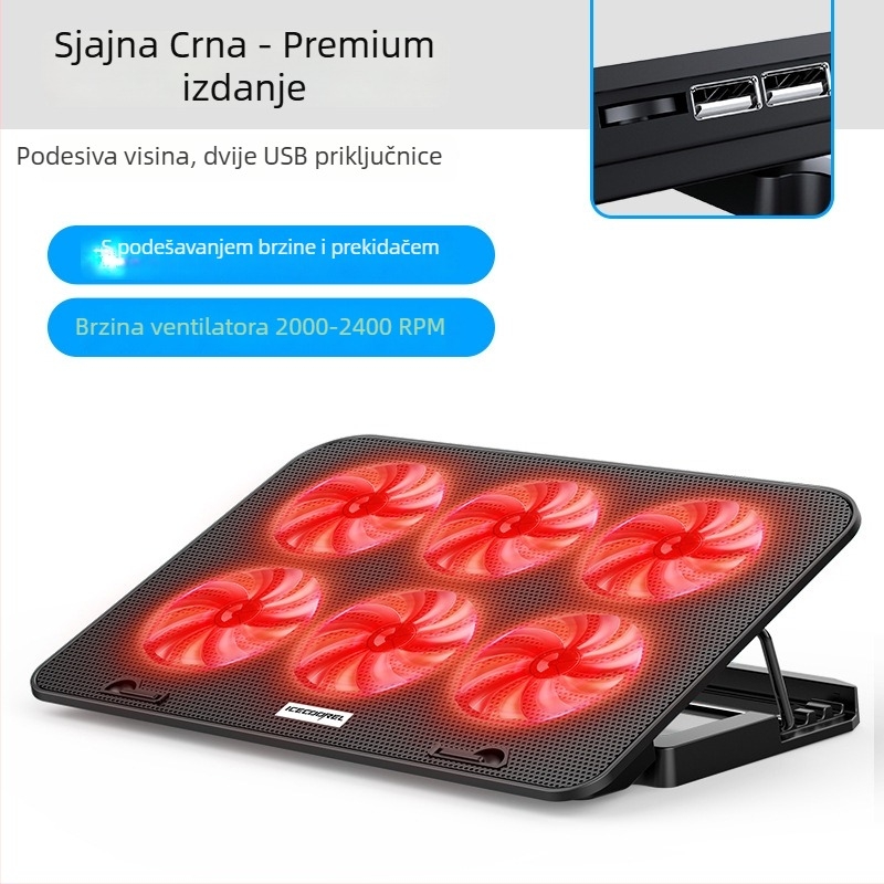 Hlađenje podloge za notebook A9, 6 ventilatora, metalna mreža, kabel 0,7 m, kompatibilna s notebookima
