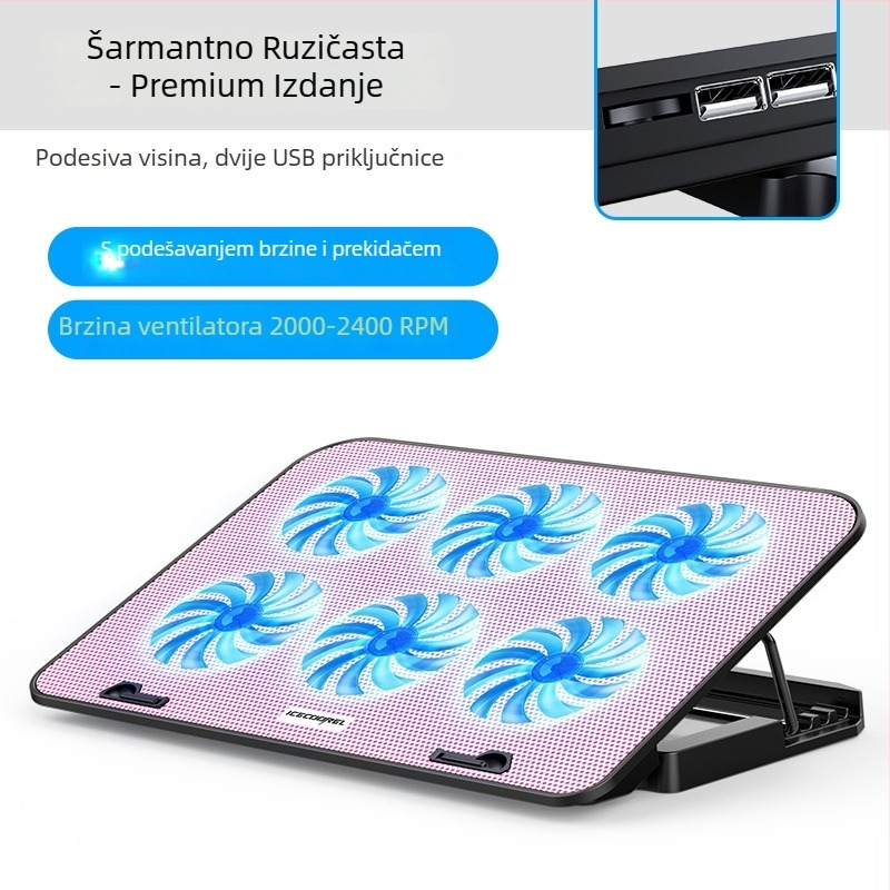 Hlađenje podloge za notebook A9, 6 ventilatora, metalna mreža, kabel 0,7 m, kompatibilna s notebookima