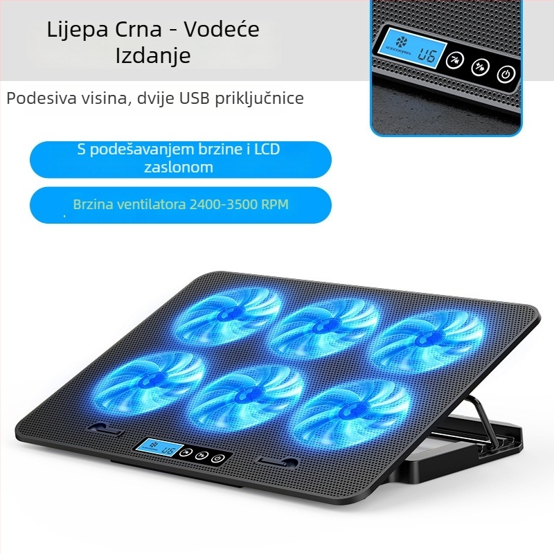 Hlađenje podloge za notebook A9, 6 ventilatora, metalna mreža, kabel 0,7 m, kompatibilna s notebookima