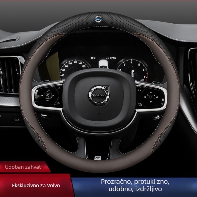 Navlaka za volan Volvo – univerzalni pokrov za volan, umjetna koža, print uzorak, prilagodljivo, šiveno strojem