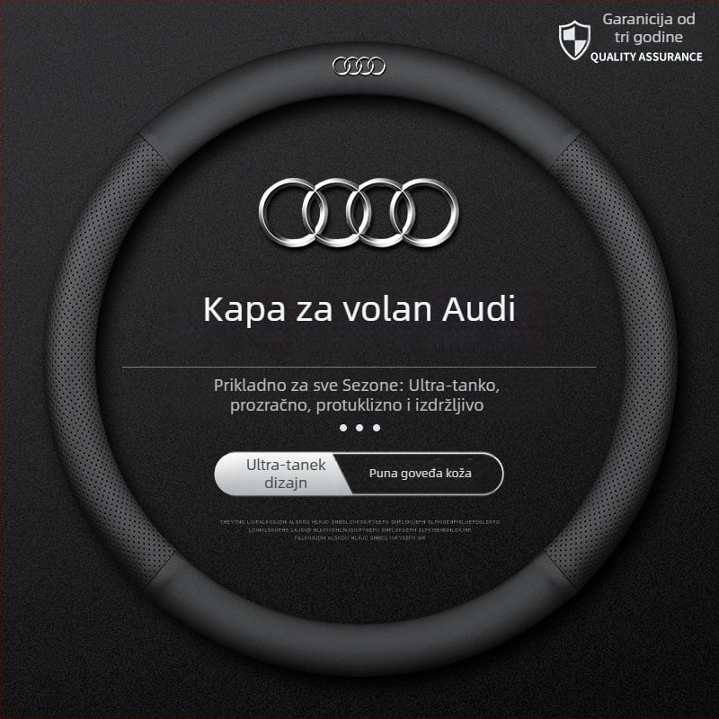 Kožna navlaka za volan za Audi – promjer 38 cm, četiri sezone, jednostavan stil, kompatibilan s A4L, A6, A3, A5, A7, A8, Q2L, Q3, Q5, Q7, Q8