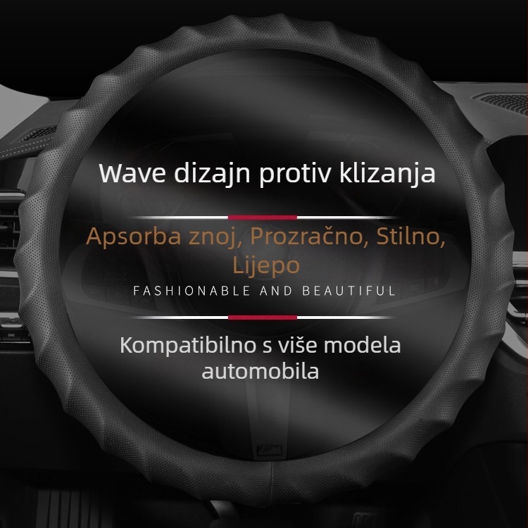 Kožni navlaka za volan, sportski stil, universalna prilagodba, sve sezone, materijal: umjetna koža