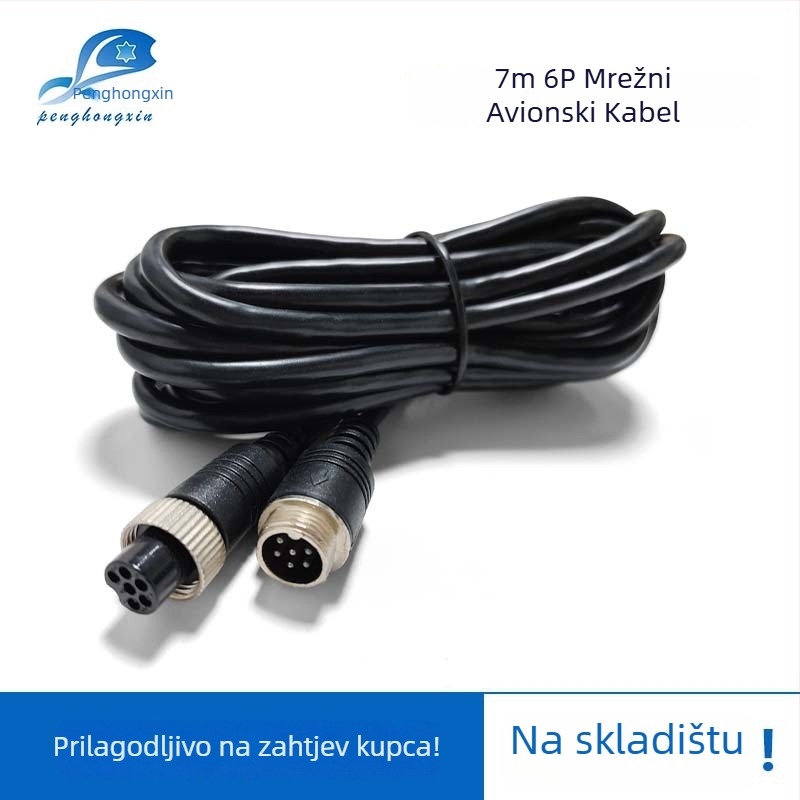 Prošireni kabel za automobilsku kameru za nadzor, 6-pinski M12 avionski konektor, PVC omot, ROHS