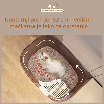 Ekstra velika kutija za mačji pijesak, koridor tipa, otporna na prskanje, poluzatvorena, prozirna, za Maine Coon mačke