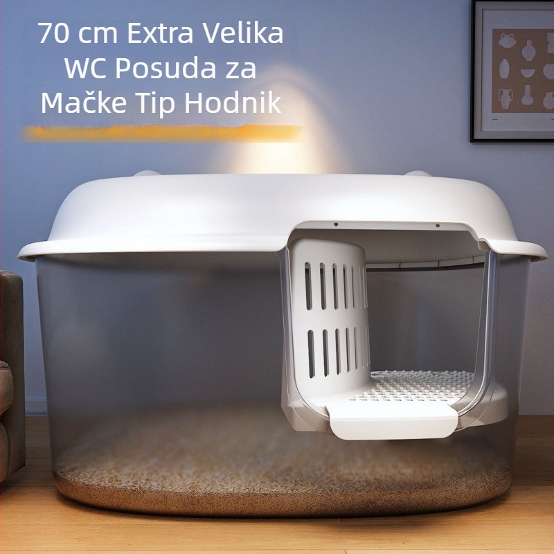 Ekstra velika kutija za mačji pijesak, koridor tipa, otporna na prskanje, poluzatvorena, prozirna, za Maine Coon mačke