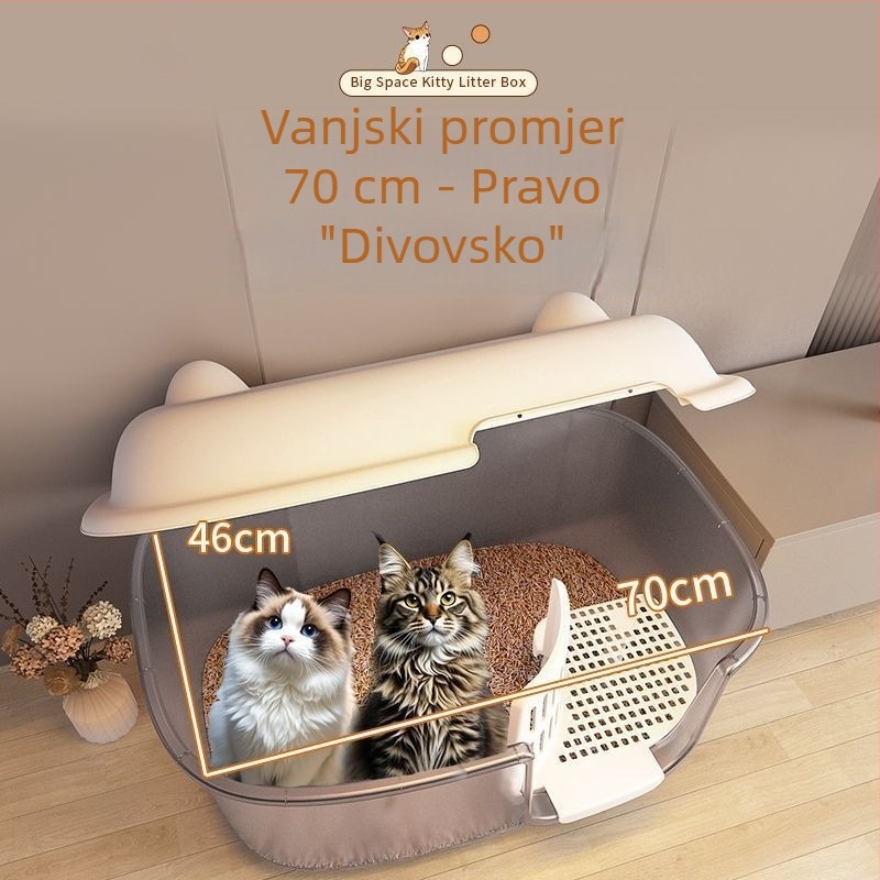 Ekstra velika kutija za mačji pijesak, koridor tipa, otporna na prskanje, poluzatvorena, prozirna, za Maine Coon mačke