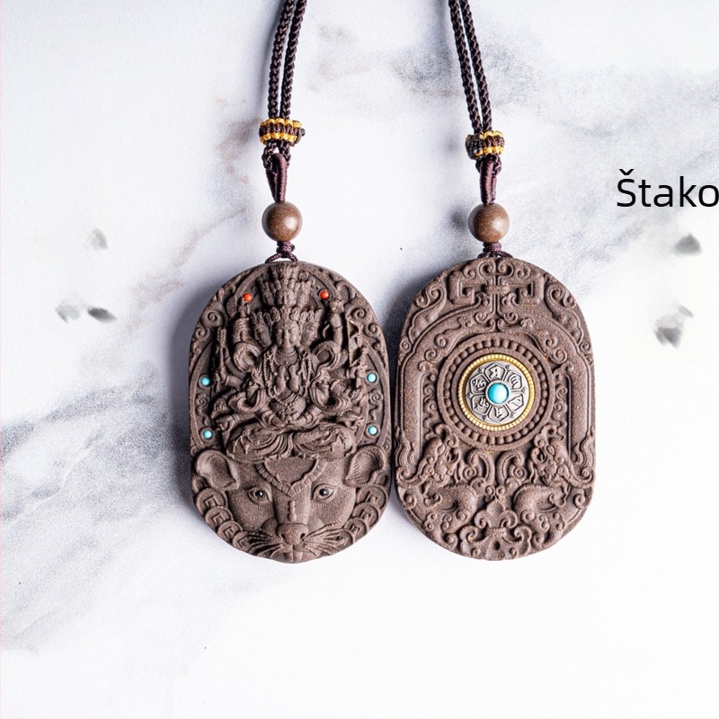 Dvanaest znakova zodijaka — jantarni privjesak s Manjushri Bodhisattva, drveni ukras za auto, ručno izrezban dodatak