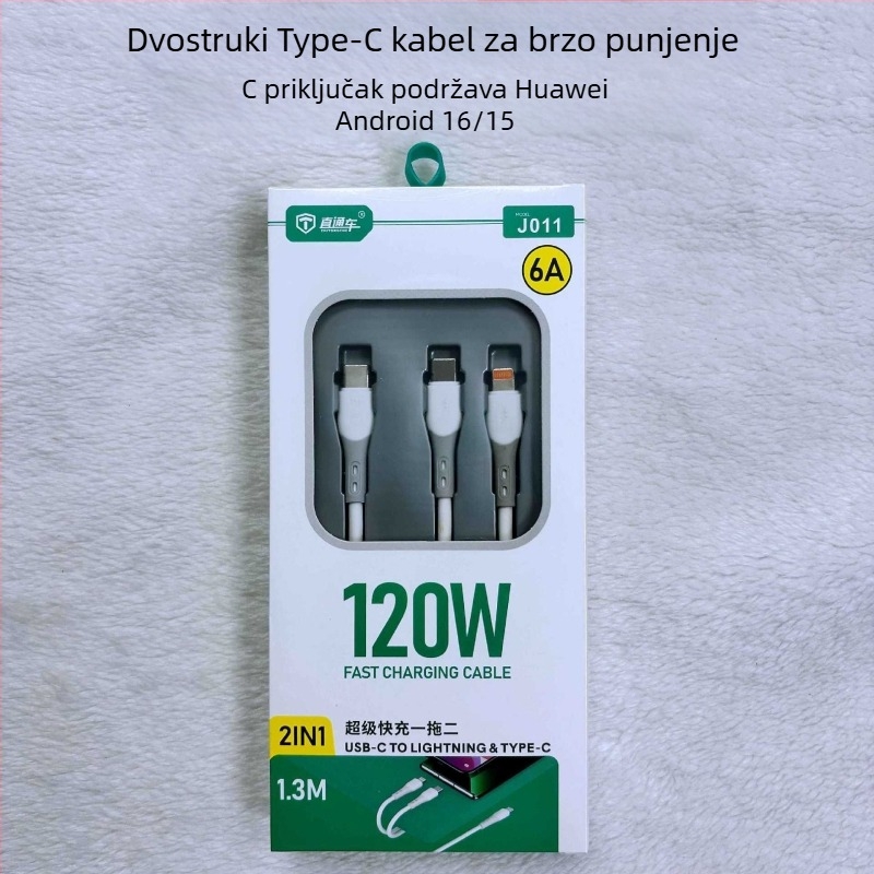 USB-C kabel za podatke s brzim punjenjem od 120W, duljine 1-2 m, za Android, Honor, Apple i Huawei