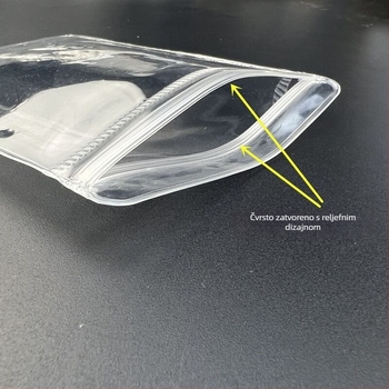 Prozirna debela PVC vrećica sa samouzavaranjem za pakiranje nakita i dodataka (PVC materijal; zatvaranje: samouzavaranje; pogodno za nakit, satove, ukosnice, četkice za šminku, češljeve)