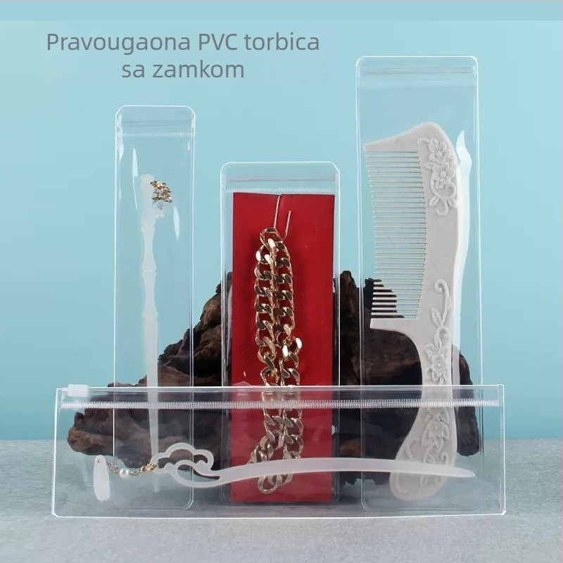 Prozirna debela PVC vrećica sa samouzavaranjem za pakiranje nakita i dodataka (PVC materijal; zatvaranje: samouzavaranje; pogodno za nakit, satove, ukosnice, četkice za šminku, češljeve)