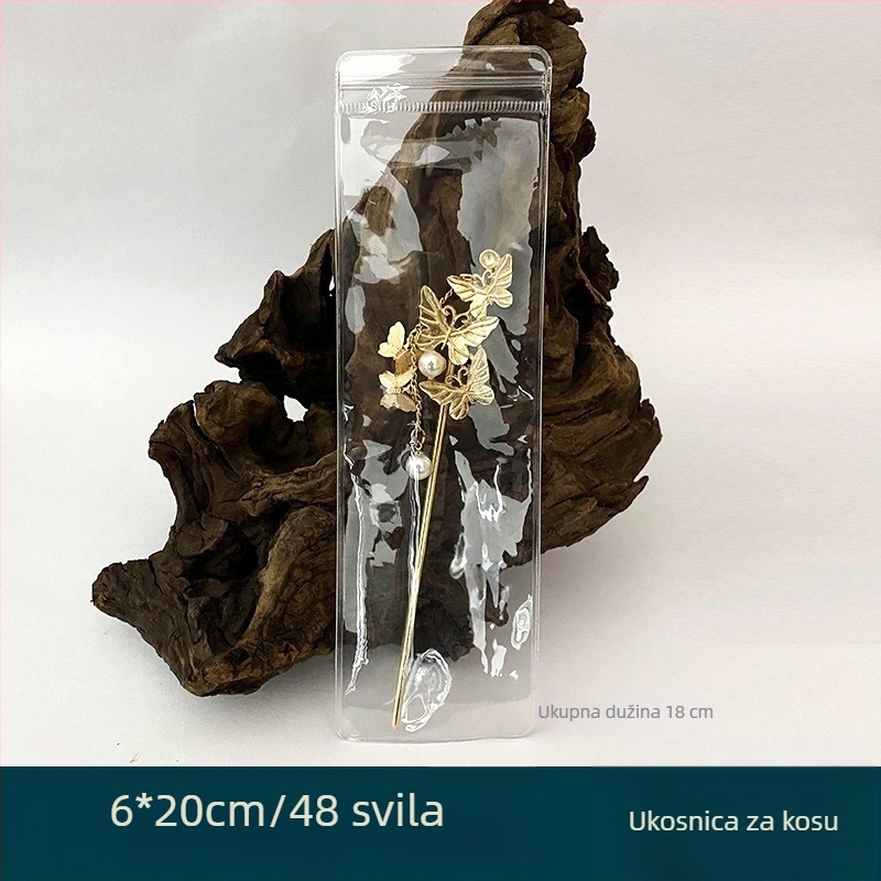 Prozirna debela PVC vrećica sa samouzavaranjem za pakiranje nakita i dodataka (PVC materijal; zatvaranje: samouzavaranje; pogodno za nakit, satove, ukosnice, četkice za šminku, češljeve)