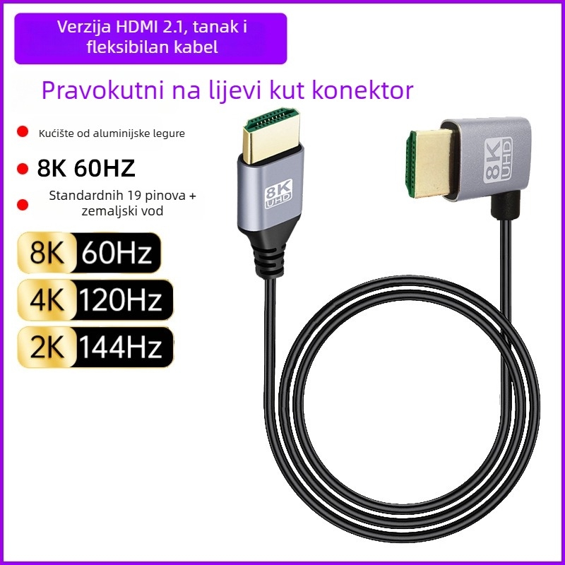 HDMI to HDMI kabel s višesmjernim zakretanjem (gore/dolje/lijevo/desno), verzija 2.1, 8K podrška, duljina 1 m