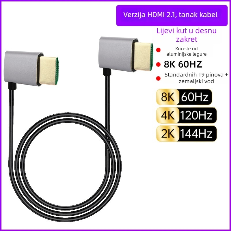 HDMI to HDMI kabel s višesmjernim zakretanjem (gore/dolje/lijevo/desno), verzija 2.1, 8K podrška, duljina 1 m