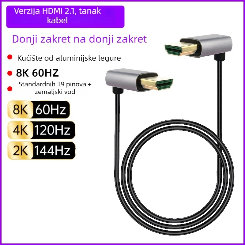 HDMI to HDMI kabel s višesmjernim zakretanjem (gore/dolje/lijevo/desno), verzija 2.1, 8K podrška, duljina 1 m