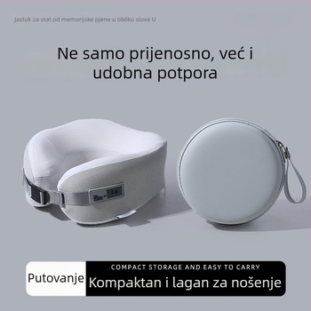 Jastuk za vrat od memorijske pjene u obliku U – za putovanja i ured, navlaka od poliestera, prijenosan