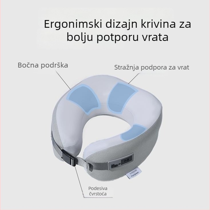 Jastuk za vrat od memorijske pjene u obliku U – za putovanja i ured, navlaka od poliestera, prijenosan