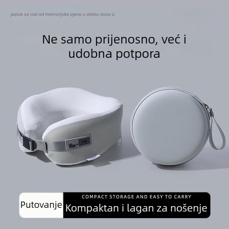 Jastuk za vrat od memorijske pjene u obliku U – za putovanja i ured, navlaka od poliestera, prijenosan