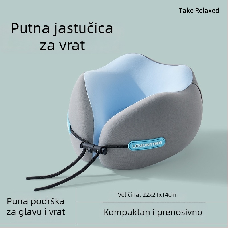Putni jastuk za vrat u obliku U s memorijskom pjenom – prijenosna podrška za vrat za avion i auto, navlaka od poliestera
