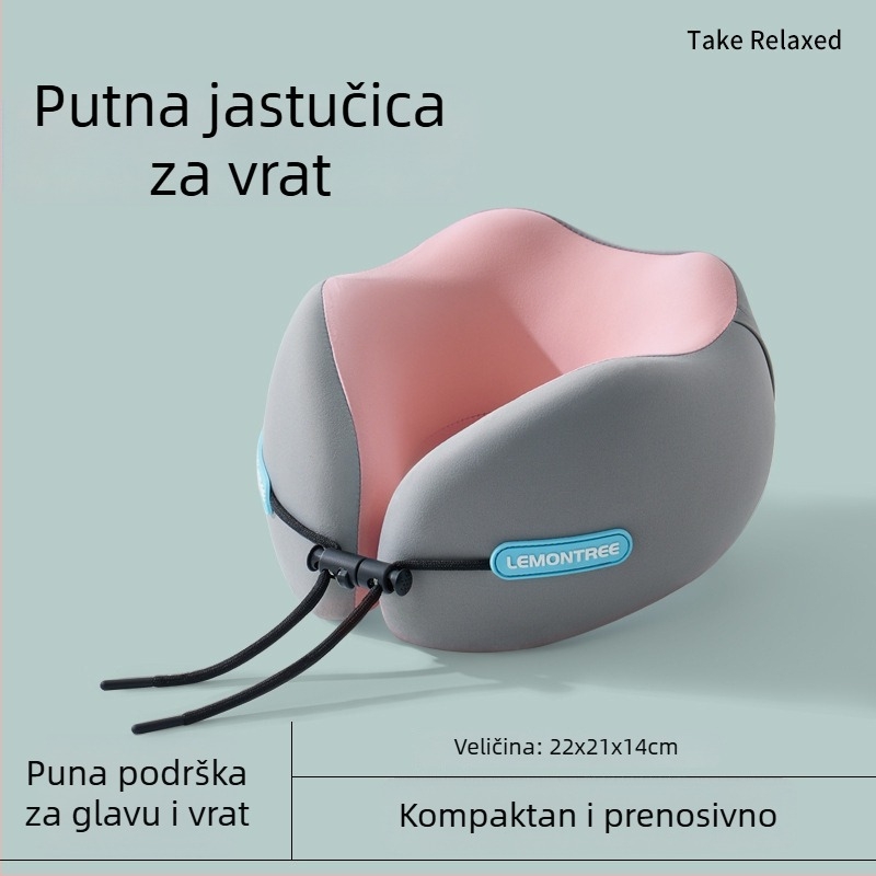 Putni jastuk za vrat u obliku U s memorijskom pjenom – prijenosna podrška za vrat za avion i auto, navlaka od poliestera