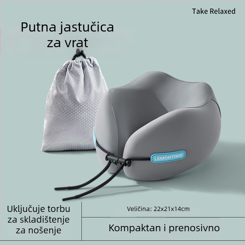 Putni jastuk za vrat u obliku U s memorijskom pjenom – prijenosna podrška za vrat za avion i auto, navlaka od poliestera