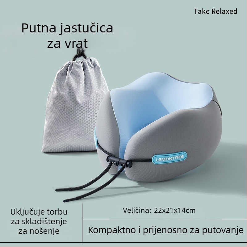 Putni jastuk za vrat u obliku U s memorijskom pjenom – prijenosna podrška za vrat za avion i auto, navlaka od poliestera