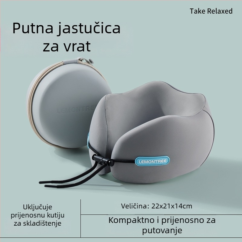 Putni jastuk za vrat u obliku U s memorijskom pjenom – prijenosna podrška za vrat za avion i auto, navlaka od poliestera