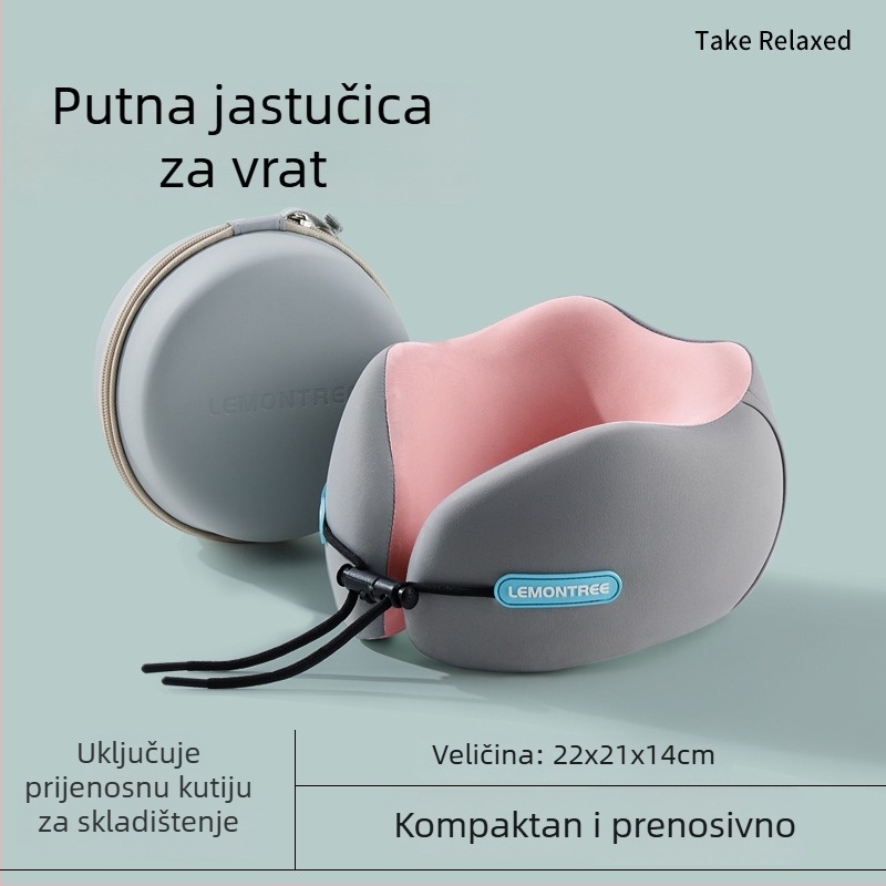 Putni jastuk za vrat u obliku U s memorijskom pjenom – prijenosna podrška za vrat za avion i auto, navlaka od poliestera