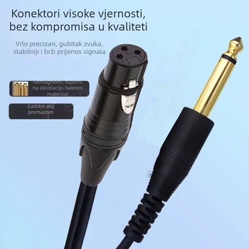 Kabel za mikrofon 6,35 mm na XLR, dvostruka vodila, XLR ženski priključak, nikliran, ROHS