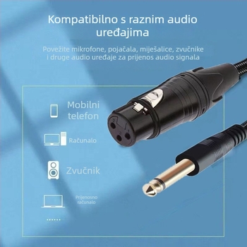 Kabel za mikrofon 6,35 mm na XLR, dvostruka vodila, XLR ženski priključak, nikliran, ROHS