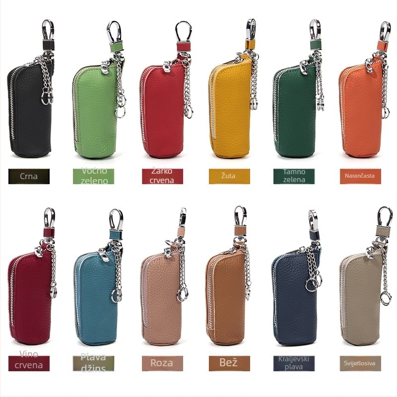 Torba za ključeve automobila od kože prvog sloja, prava koža, unisex, zatvarač