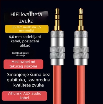 Kabel AUX 3,5 mm na 3,5 mm, muški, trožilni, silikon kabel za Apple auto audio adapter DIY