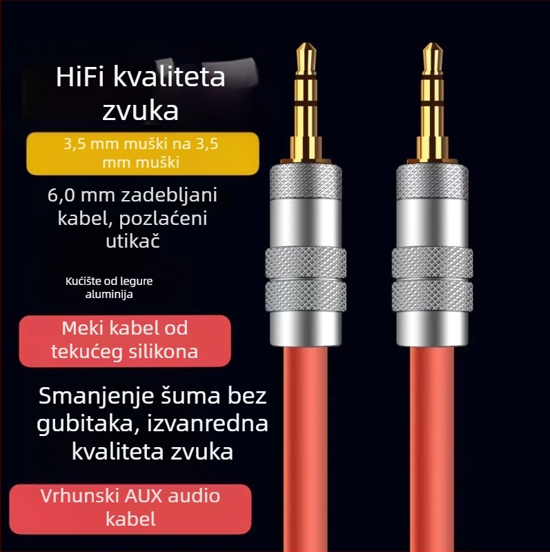 Kabel AUX 3,5 mm na 3,5 mm, muški, trožilni, silikon kabel za Apple auto audio adapter DIY