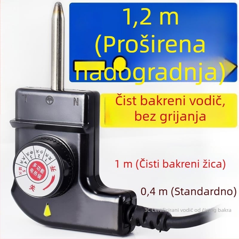 Korejskog stila višenamjenski električni lonac s napajanjem i trostrukim utikačem, kabel za regulaciju temperature za lonac i grill tavu