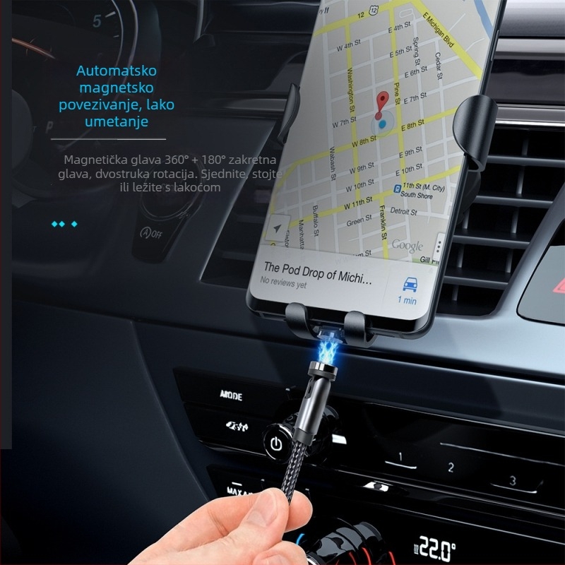 540° rotirajući magnetski podatkovni kabel s priključcima Lightning, Micro USB i Type-C, brzo punjenje do 2A, pleteni kabel