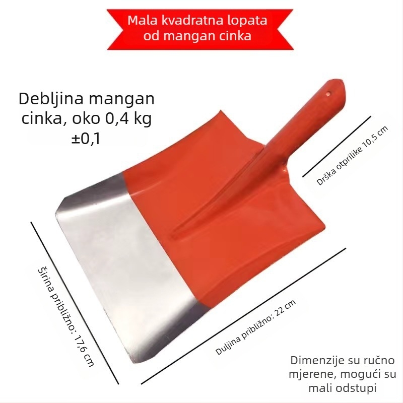 Lopata od manganskog čelika s drvenom drškom, čvrsta cjelovita metalna konstrukcija, oštra četvrtasta ravna glava, za kućnu upotrebu