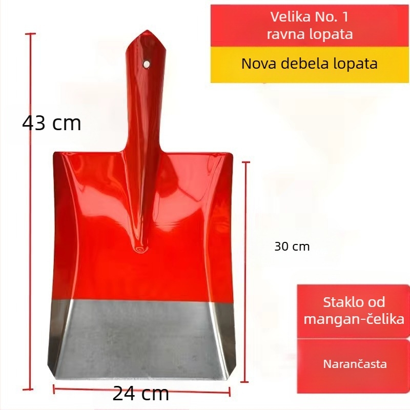 Lopata od manganskog čelika s drvenom drškom, čvrsta cjelovita metalna konstrukcija, oštra četvrtasta ravna glava, za kućnu upotrebu