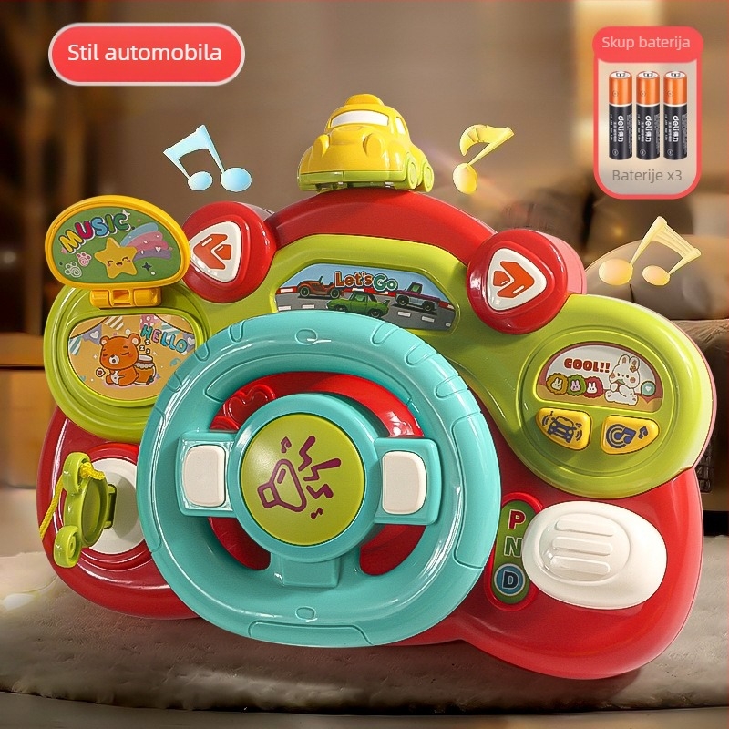 Obrazovna električna igračka volana za djecu – simulacija suvozača, svjetla i glazba, vješalica za kolica, za dob 0–3 godine