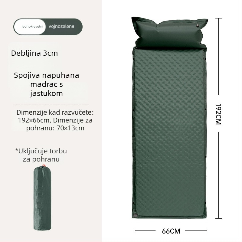 Nafukivajući madrac za kampiranje - prijenosna podloga za šator, automatsko naduvavanje, automobil kompatibilan, Kapacitet 1–3 osobe, Neto težina 3 kg, Materijal Chun Yongfang