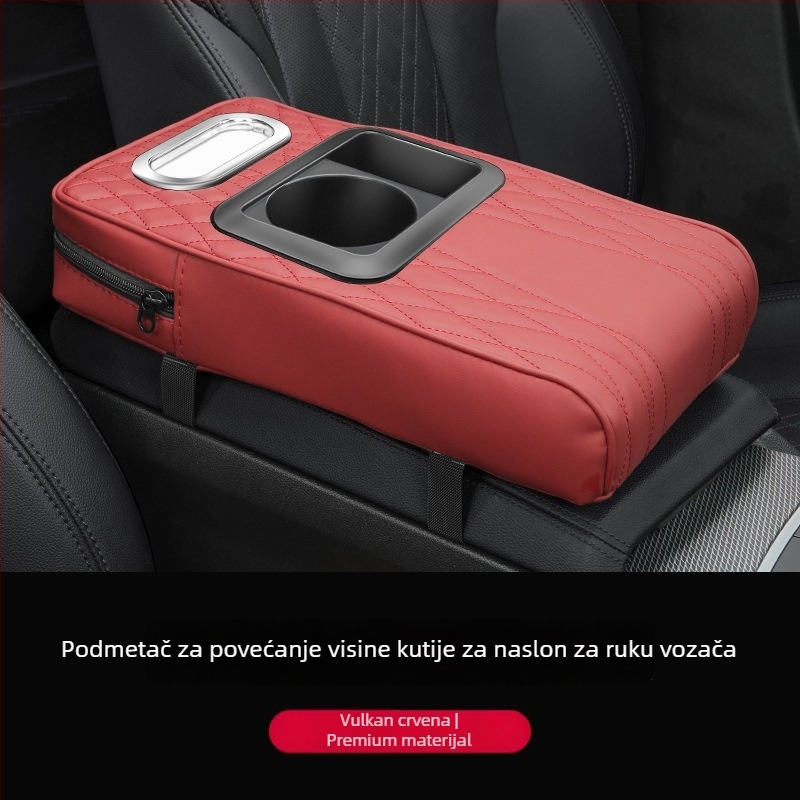 Kožna podloga za naslon za ruku s držačem za čaše i kutijom za maramice, univerzalna, prilagodljiva, marka Luda