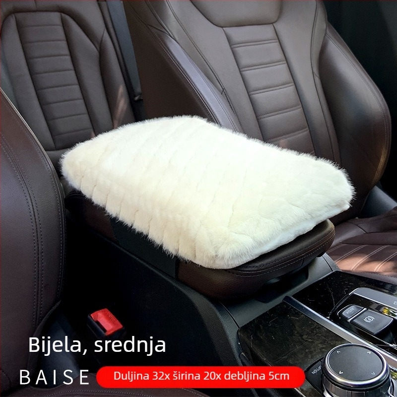 Jastučić za središnji naslon za ruku automobila s memorijskom pjenom, dijamantno karirano kratko pliš, umjetna vuna, univerzalna kompatibilnost