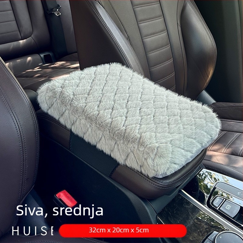 Jastučić za središnji naslon za ruku automobila s memorijskom pjenom, dijamantno karirano kratko pliš, umjetna vuna, univerzalna kompatibilnost