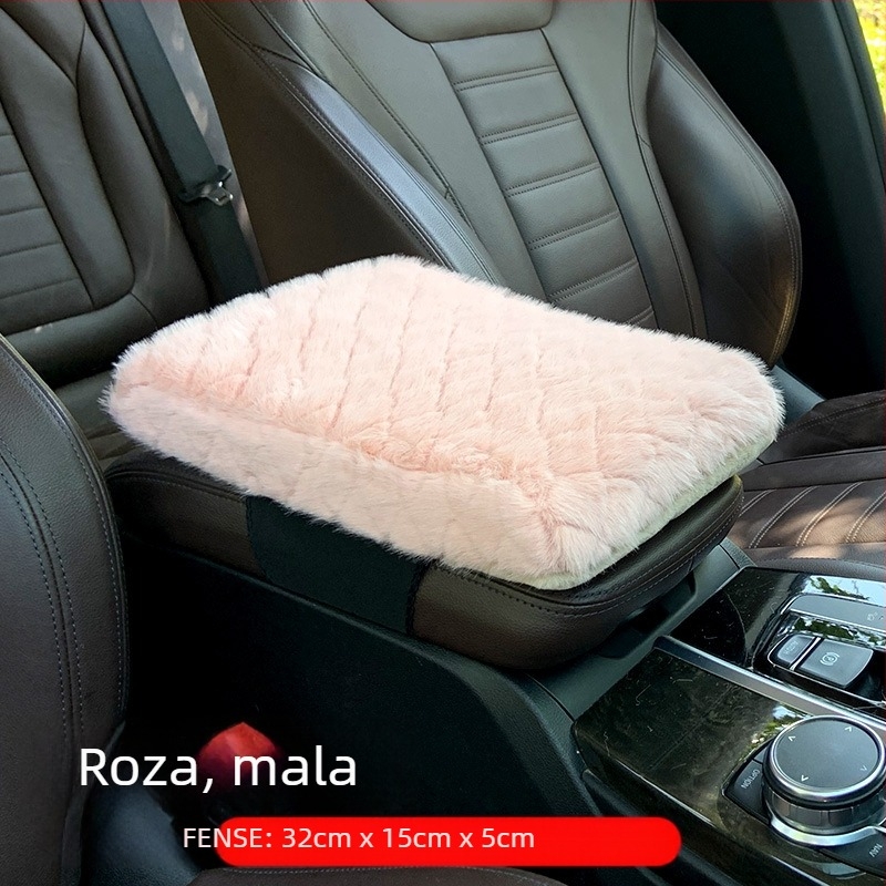 Jastučić za središnji naslon za ruku automobila s memorijskom pjenom, dijamantno karirano kratko pliš, umjetna vuna, univerzalna kompatibilnost