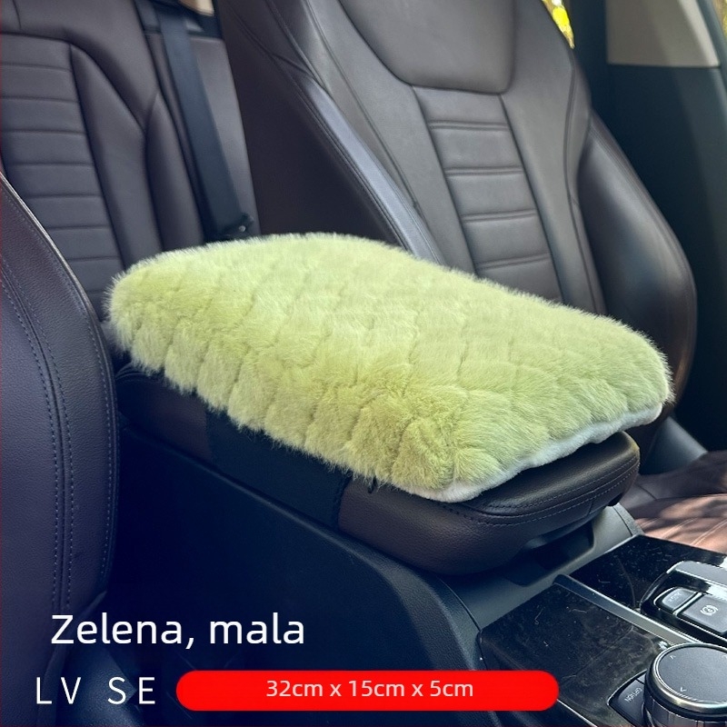 Jastučić za središnji naslon za ruku automobila s memorijskom pjenom, dijamantno karirano kratko pliš, umjetna vuna, univerzalna kompatibilnost