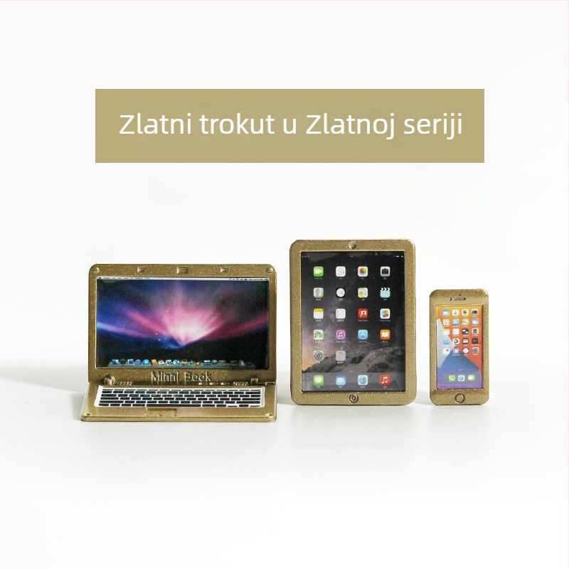 Dijelovi za kućicu za lutke — Mini sklopivi bilježnica, simulacijsko mini računalo, tablet i telefon, trodijelni model N122 (Materijal: legura; Obrada: uzorak prilagodbe; 3C: Igračke starije od 14 godina; Dobna granica: 18+)