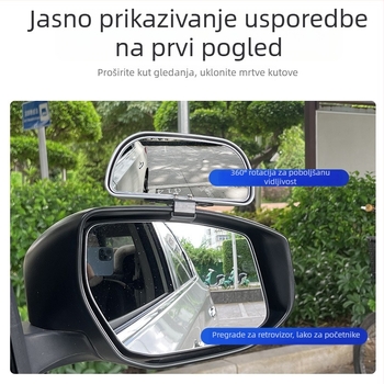 Retrovizor s pomoćnim ogledalom za mrtvu točku, širok pogled, podesiv kut