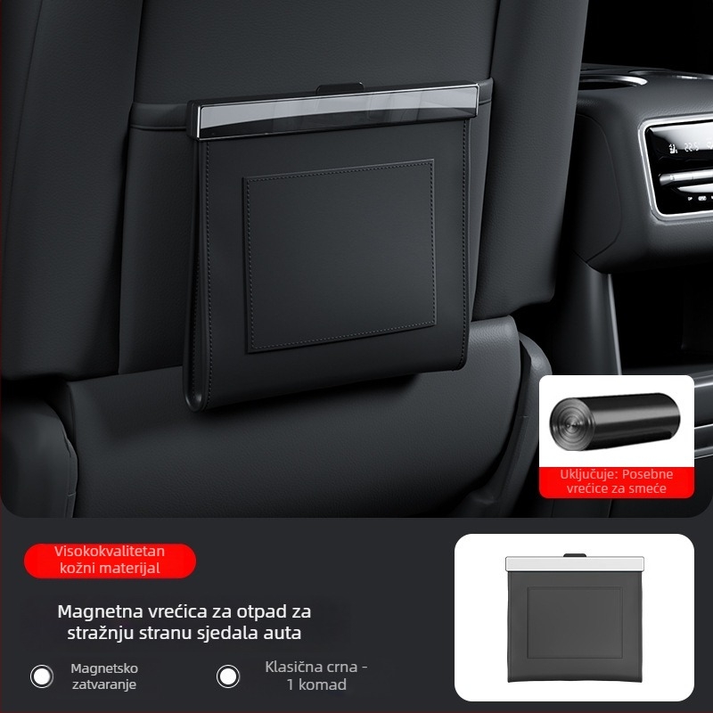 Kožna torba za otpad u automobilu, za stražnji dio sjedala, magnetska, vodootporna, 5 L