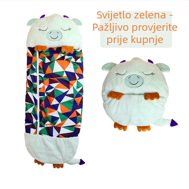 Dječji plišani vreća za spavanje s pohranom, dvostruki spavaći vak i jastuk, poliester tkanina, punilo: pamuk i šuplji pamuk, 0,55–1,0 kg