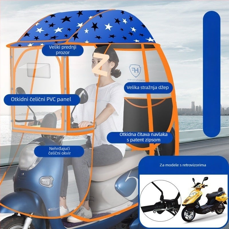 Kišni štit za električno vozilo s aluminijskim okvirom, 6 rebara, automatsko otvaranje, poluautomatsko zatvaranje, 190T Impact tkanina, UPF 50+