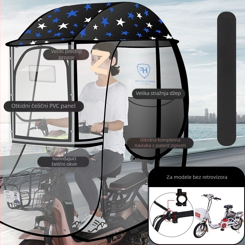 Kišni štit za električno vozilo s aluminijskim okvirom, 6 rebara, automatsko otvaranje, poluautomatsko zatvaranje, 190T Impact tkanina, UPF 50+
